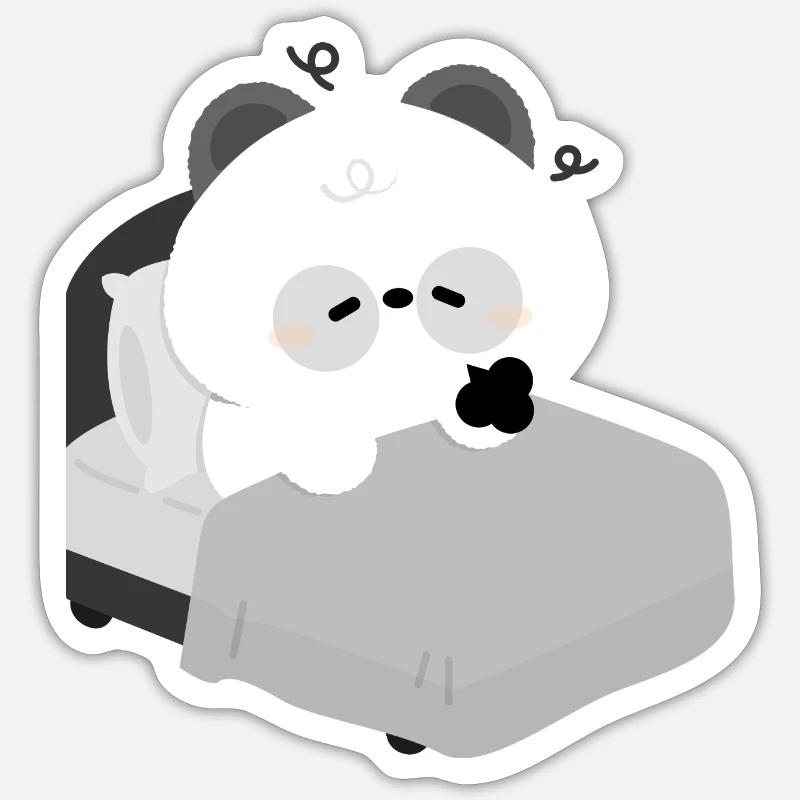 Lit Panda fatigué - Sticker taille S (10 x 10 cm) - blanc mat