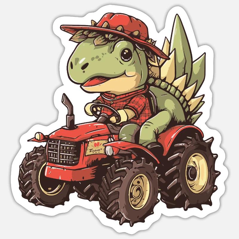 Dinosaurier stegosaurus Traktor Farmer - Sticker Größe S (10 x 10 cm) - Mattweiß