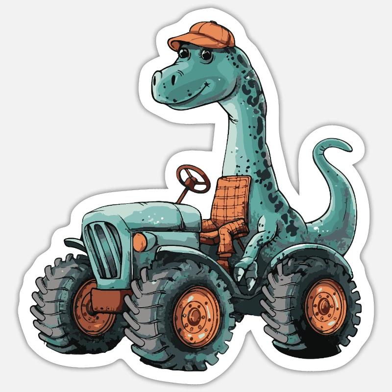 Dinosaurier brontosaurus Traktor Farmer - Sticker Größe S (10 x 10 cm) - Mattweiß