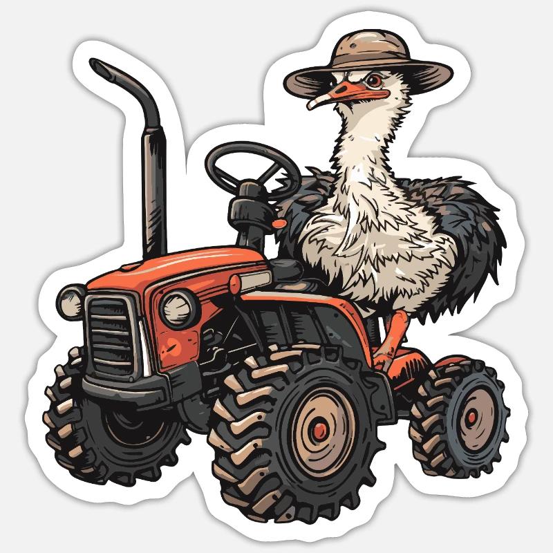 Ostrich Tractor Farmer - Sticker size S (10 x 10 cm) - white matte
