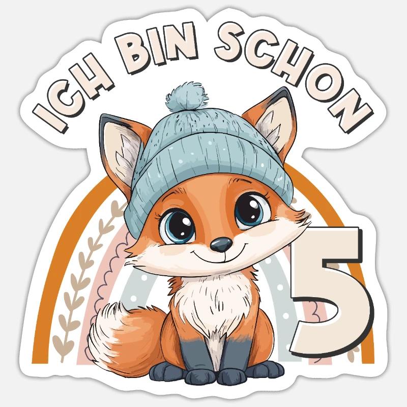 5e anniversaire Renard arc-en-ciel mignon mignon - Sticker taille S (10 x 10 cm) - blanc mat