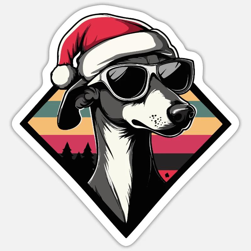 Chien avec chapeau de Noël - Sticker taille S (10 x 10 cm) - blanc mat
