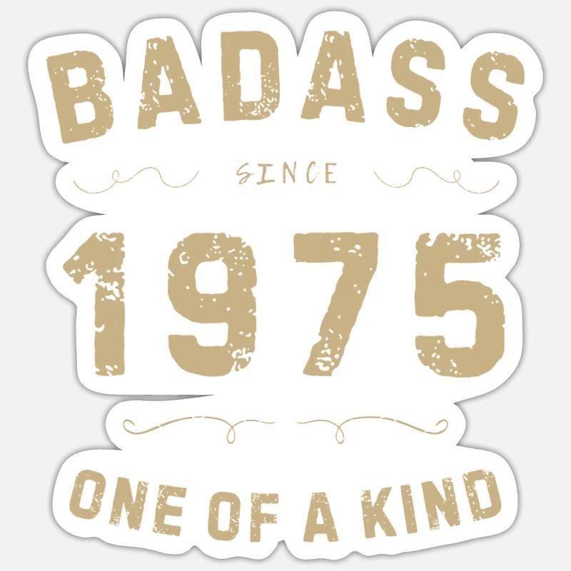 Badass 1975 : Style rétro unique - Sticker taille S (10 x 10 cm) - blanc mat