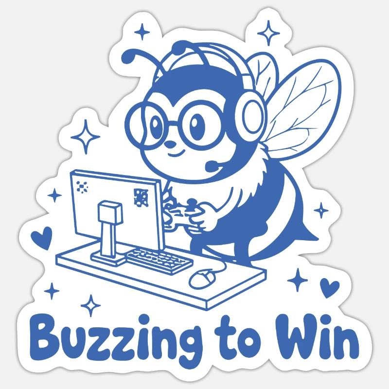 Gaming Biene am PC Buzzing to Win Sticker Größe S (10 x 10 cm)