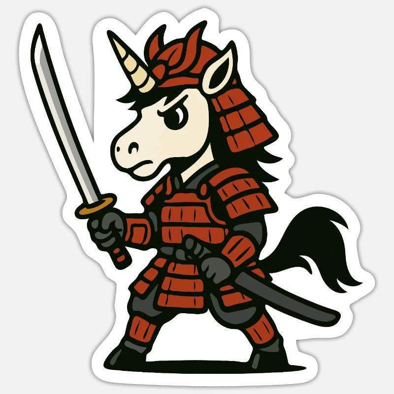 Samurai Unicorn Warrior with Red Armor and Blade Sticker size S (10 x 10 cm)