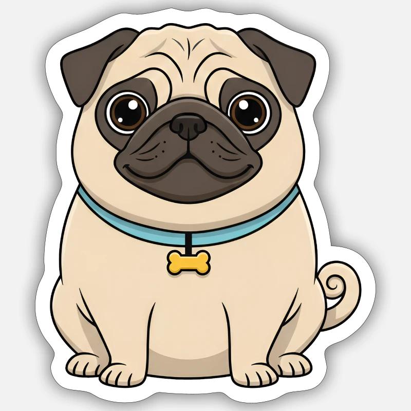Süßer Mops - Sticker Größe S (10 x 10 cm) - Mattweiß