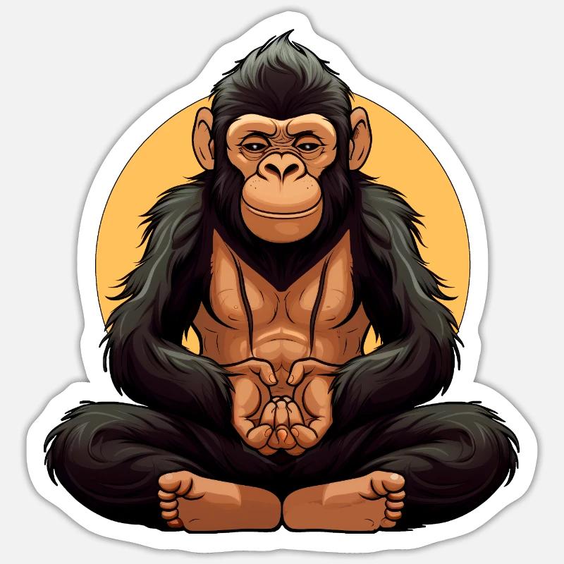 Affe Yogi - Sticker Größe S (10 x 10 cm) - Mattweiß