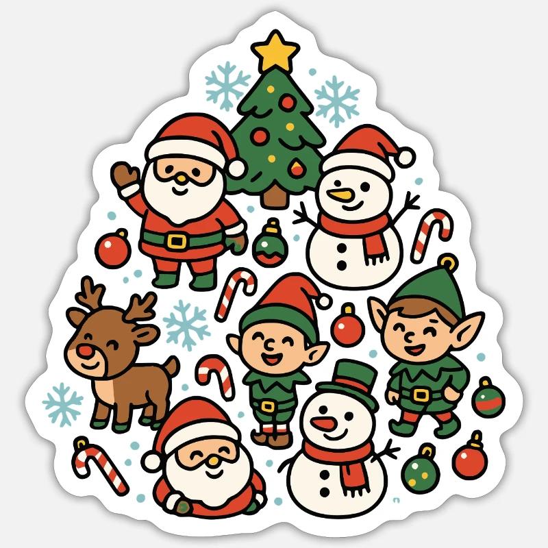 Weihnachtswelt mit Santa Elfen Schnee - Sticker Größe S (10 x 10 cm) - Mattweiß
