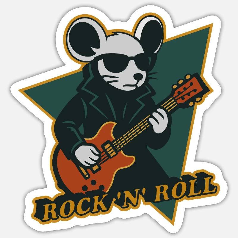 Maus mit Gitarre Cooles Cartoon - Sticker Größe S (10 x 10 cm) - Mattweiß