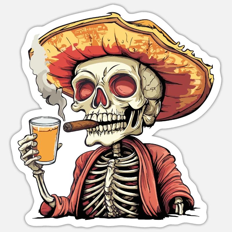 Skeleton Skull Skull Cigar Liquor - Sticker size S (10 x 10 cm) - white matte
