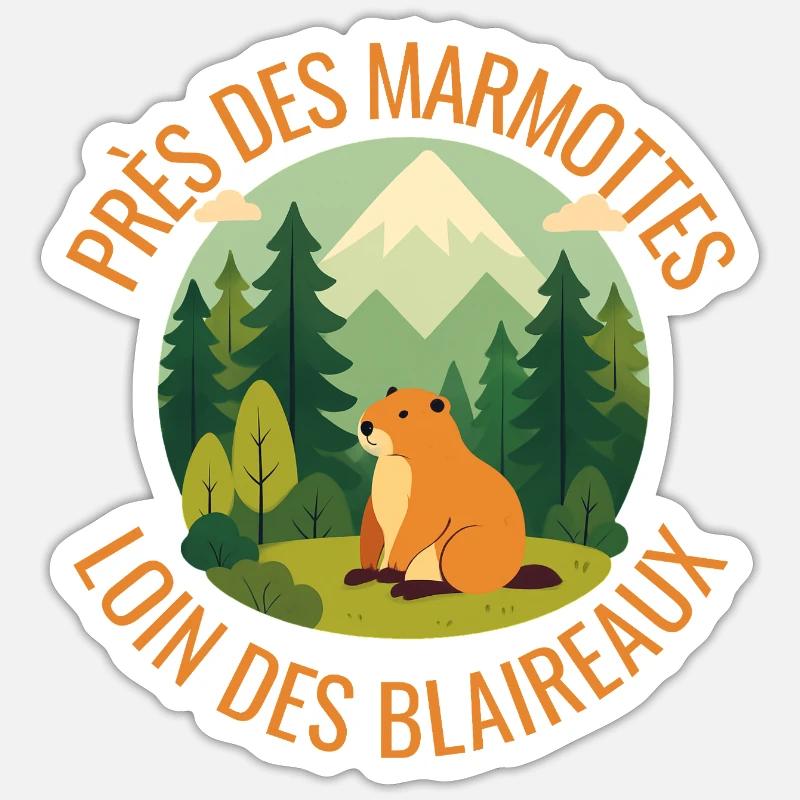 Marmotte Alpine en Forêt - Sticker taille S (10 x 10 cm) - blanc mat