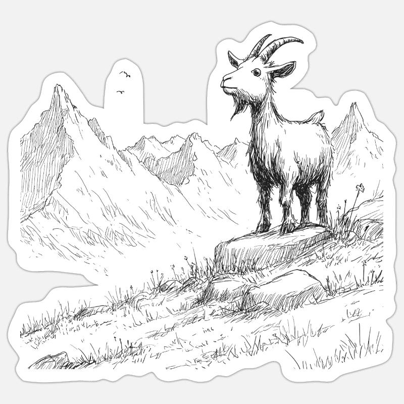 Alpine Peaks with Goat - Sticker size S (10 x 10 cm) - white matte