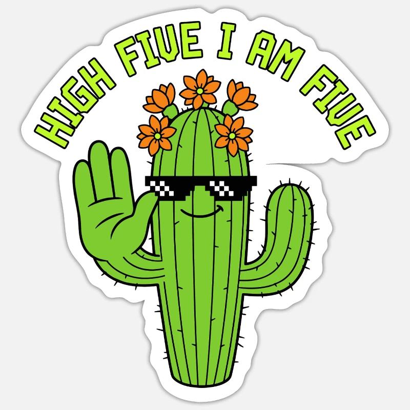 High Five Cactus 5e anniversaire - Sticker taille S (10 x 10 cm) - blanc mat