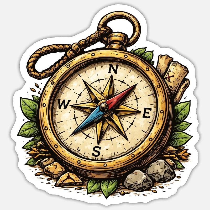 Kompass Abenteuer - Sticker Größe S (10 x 10 cm) - Mattweiß