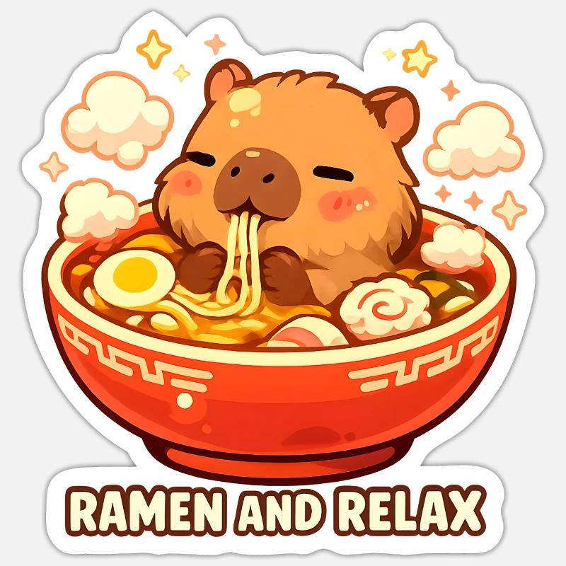 Ramen and Relax - Sticker Größe S (10 x 10 cm) - Mattweiß