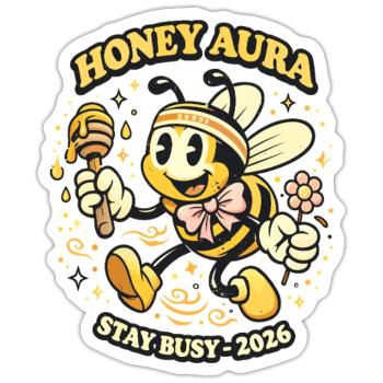 Honey Aura Bee 2026 Stay Busy - Sticker size S (10 x 10 cm) - white matte - Front