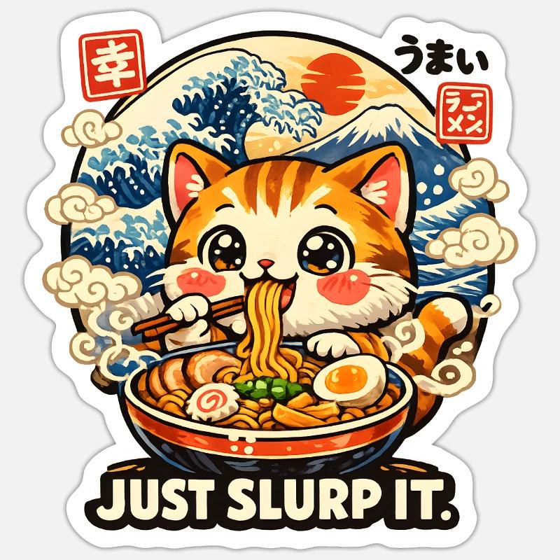 Ramen Cat Suce juste Sticker taille S (10 x 10 cm)