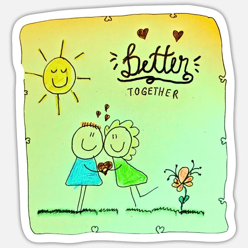 Gemeinsam Besser Zeichnung - Sticker Größe S (10 x 10 cm) - Mattweiß