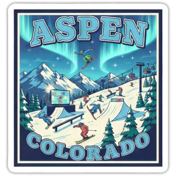 Aspen Colorado Wintersport Ski Snowboard Winterurl - Sticker Größe S (10 x 10 cm) - Mattweiß - Vorne