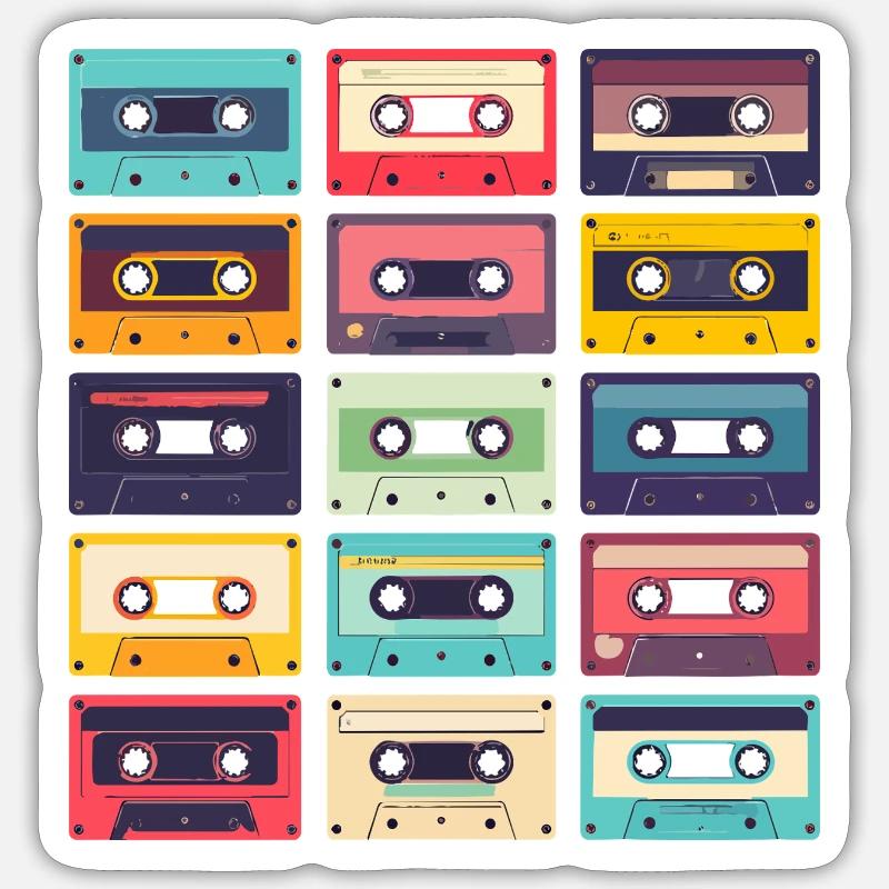 Cassettes Pop Art Pattern - Sticker size S (10 x 10 cm) - white matte
