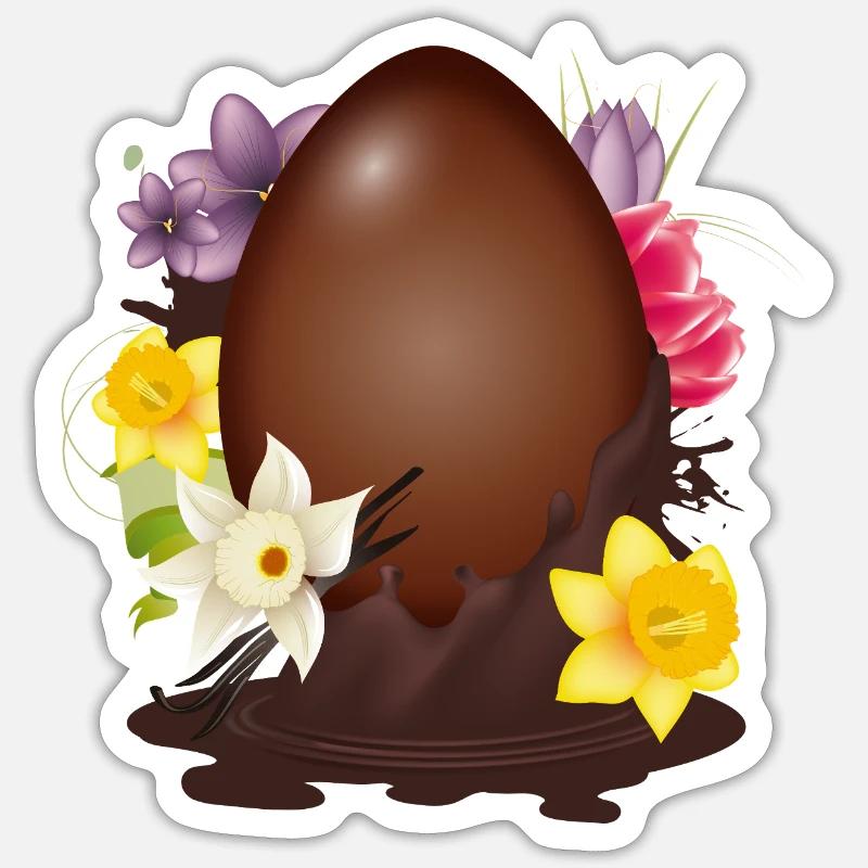 Schokoladen-Osterei mit Blumen und Vanille - Sticker Größe S (10 x 10 cm) - Mattweiß
