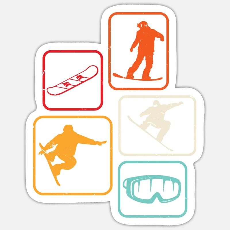 Snowboard rétro Snowboard Ski - Sticker taille S (10 x 10 cm) - blanc mat