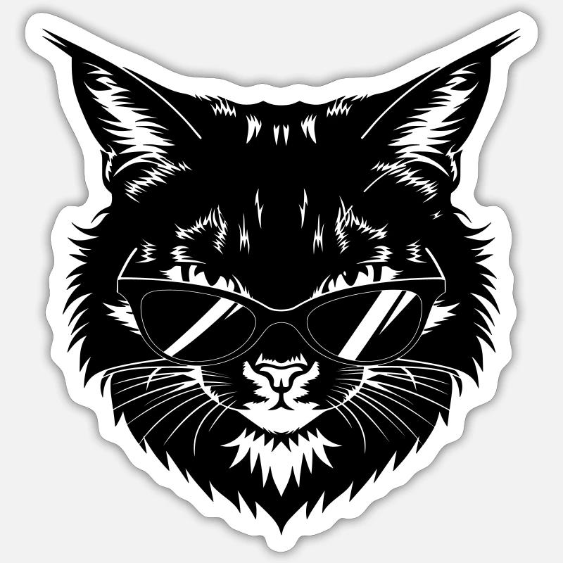 Schwarze Katze mit Sonnenbrille - Sticker Größe S (10 x 10 cm) - Mattweiß