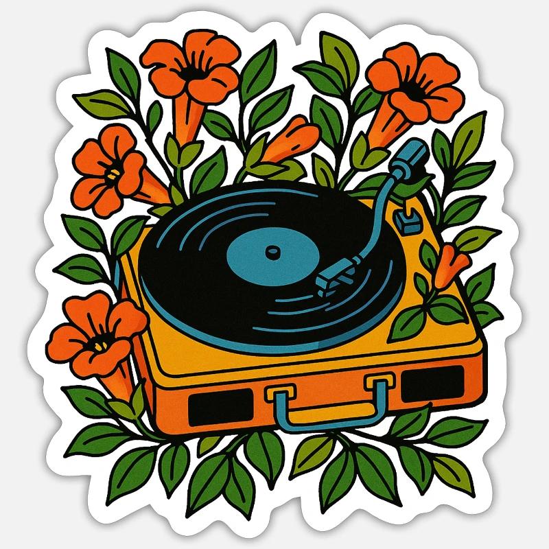 Platine vinyle botanique - Sticker taille S (10 x 10 cm) - blanc mat