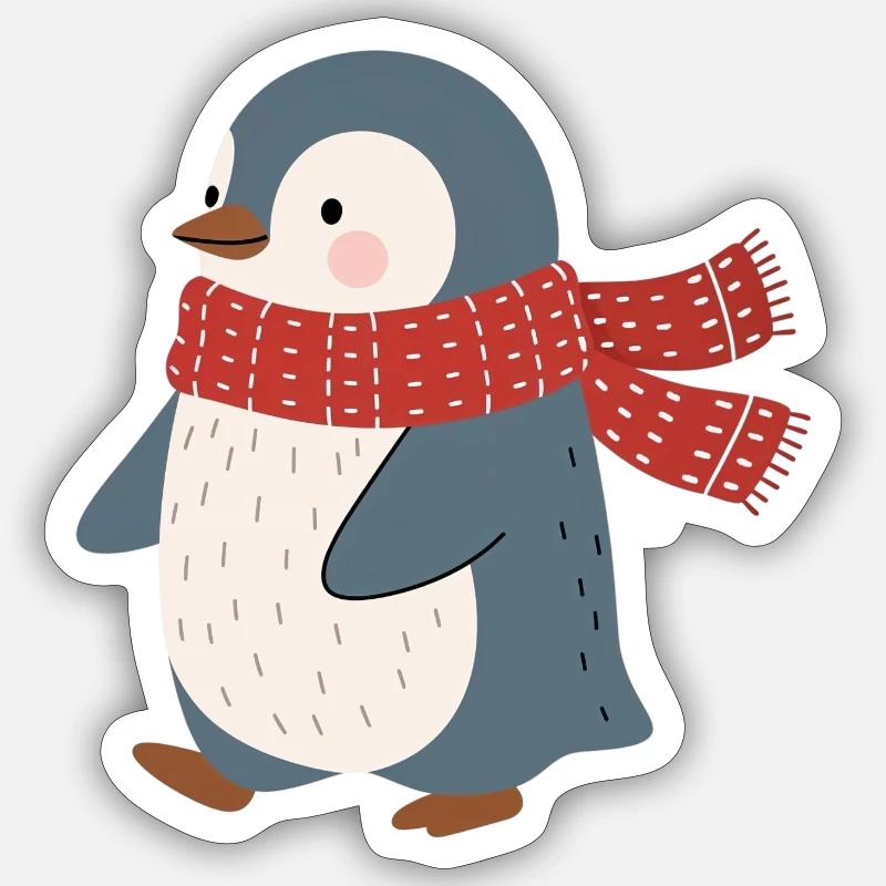 Pingouin avec écharpe d’hiver rouge - Sticker taille S (10 x 10 cm) - blanc mat