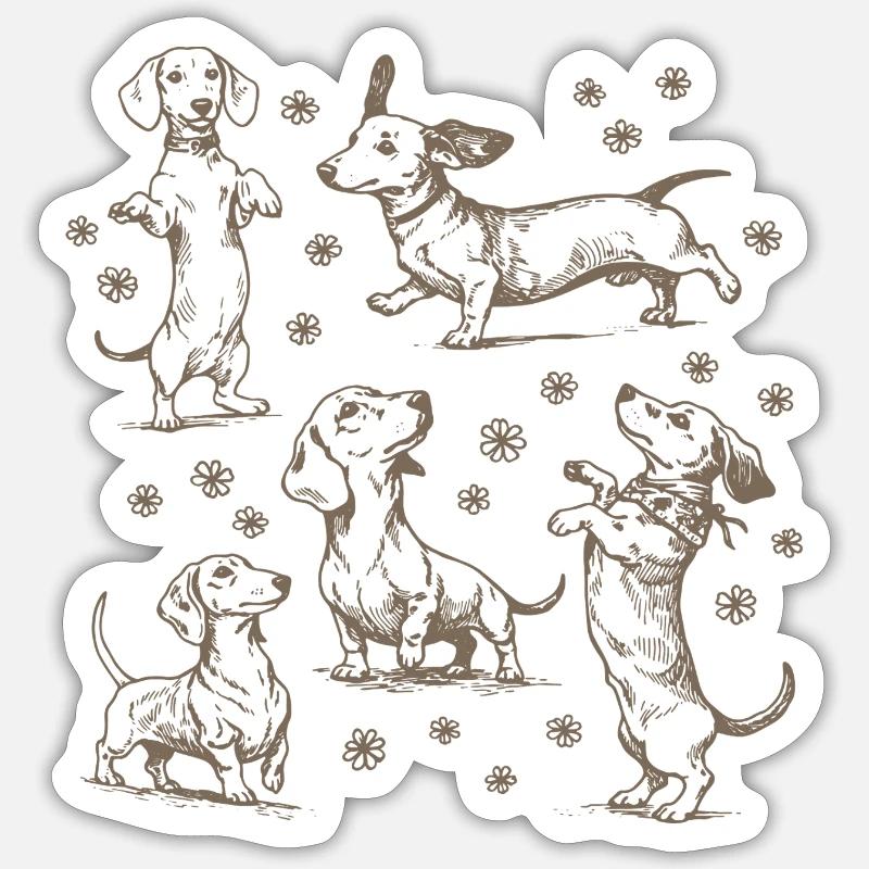 Dackel Dackelhunde Dackel Hund Dackel Dackel - Sticker Größe S (10 x 10 cm) - Mattweiß