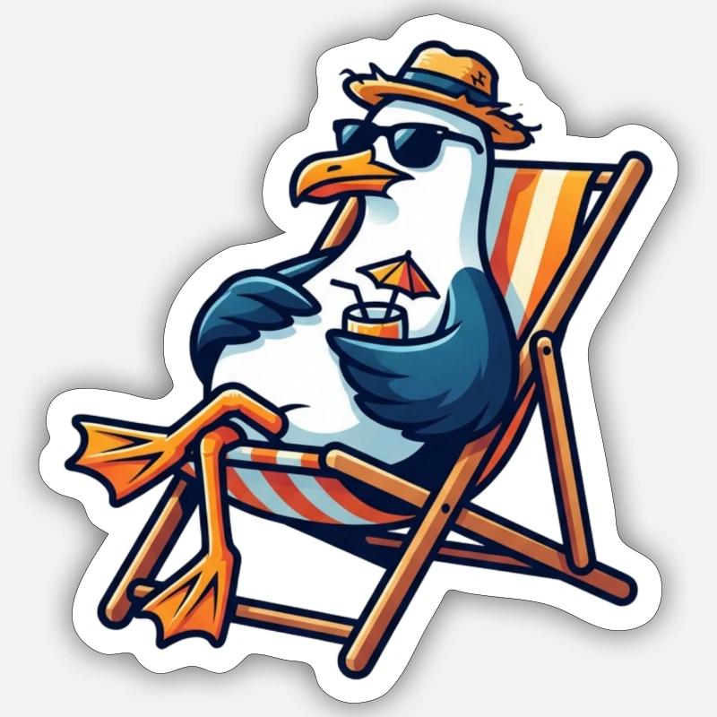 Strandlounge Möwe - Sticker Größe S (10 x 10 cm) - Mattweiß