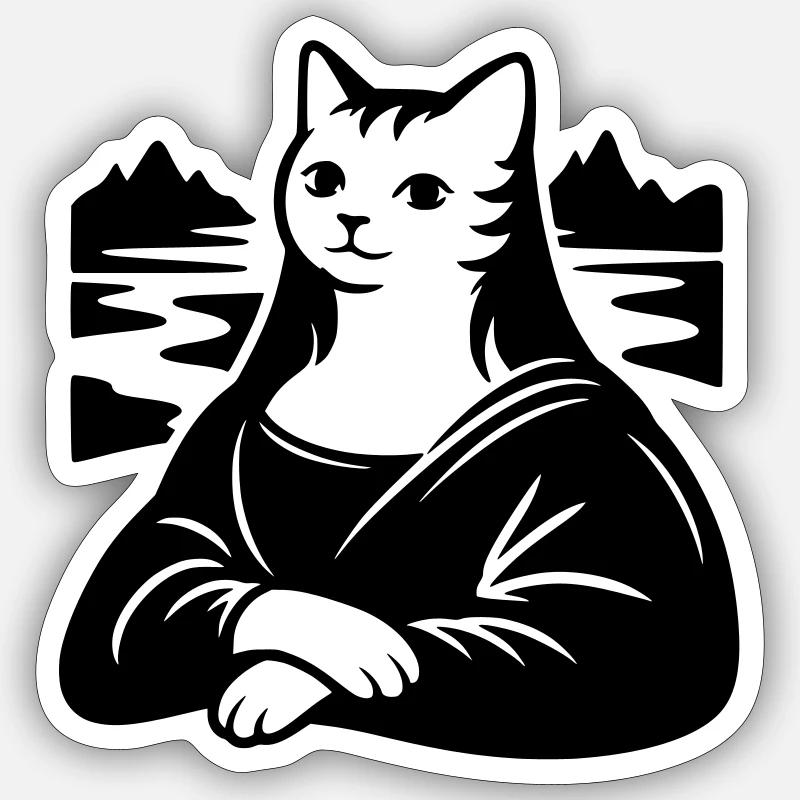 Portrait de Chat Lisa - Sticker taille S (10 x 10 cm) - blanc mat