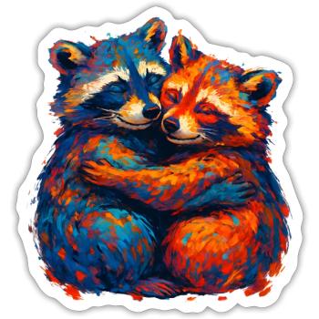 Colorful raccoon hug - Sticker size S (10 x 10 cm) - white matte - Front