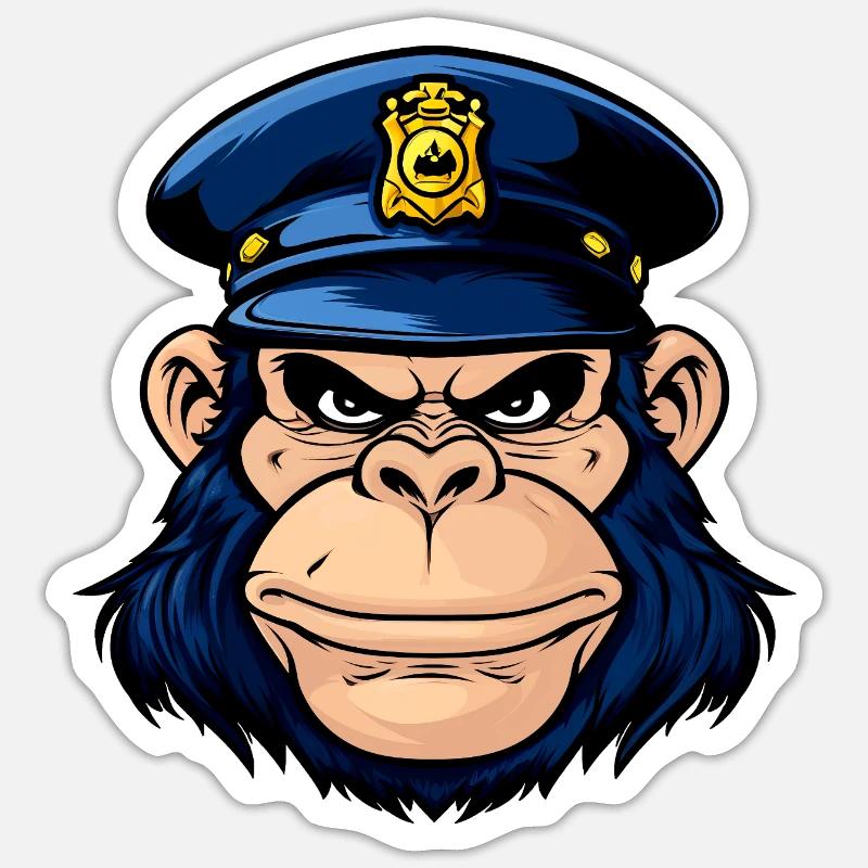Policeman Monkey - Sticker size S (10 x 10 cm) - white matte