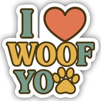 J’adore le design de cœur de patte WOOF - Sticker taille S (10 x 10 cm) - blanc mat - Devant