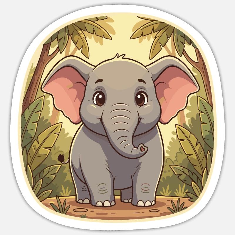Petit éléphant dans la jungle - Sticker taille S (10 x 10 cm) - blanc mat
