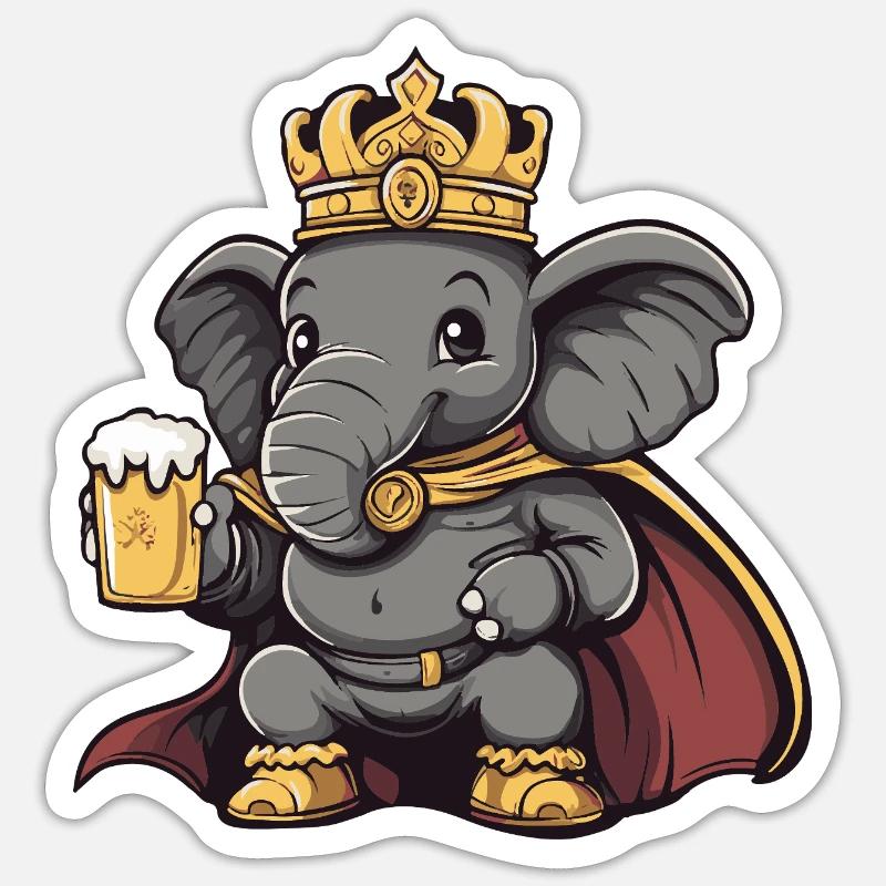 Elefant Bier König - Sticker Größe S (10 x 10 cm) - Mattweiß