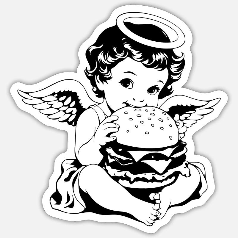 Burger Engel – Cherub eats hamburger vintage Sticker size S (10 x 10 cm)