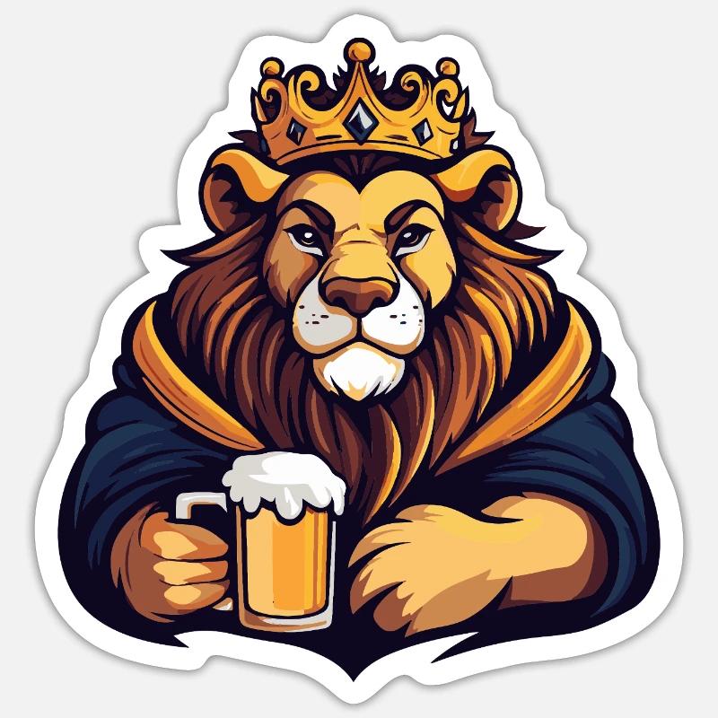 Löwe Bier König - Sticker Größe S (10 x 10 cm) - Mattweiß