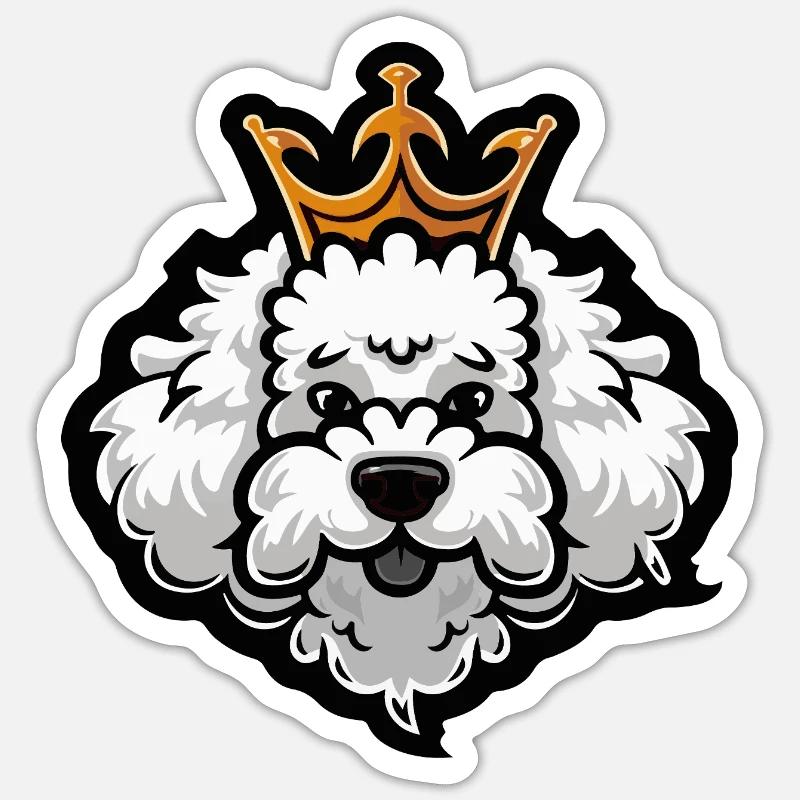 Pudel Hund Krone - Sticker Größe S (10 x 10 cm) - Mattweiß