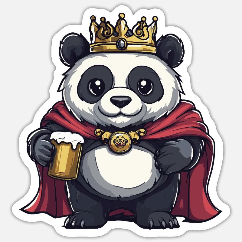 Panda Beer King - Sticker taille S (10 x 10 cm) - blanc mat