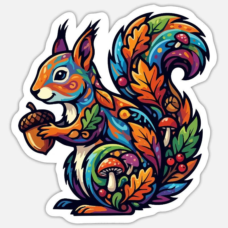 Buntes Eichhörnchen Herbstzauber Nuss Waldbewohner - Sticker Größe S (10 x 10 cm) - Mattweiß