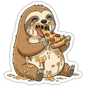 Cute Sloth Cartoon Pizza Salami Clumsy - Sticker size S (10 x 10 cm) - white matte - Front