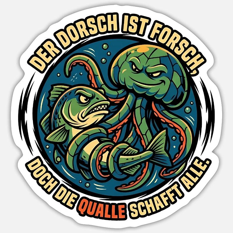 Cod and jellyfish underwater duel Sticker size S (10 x 10 cm)