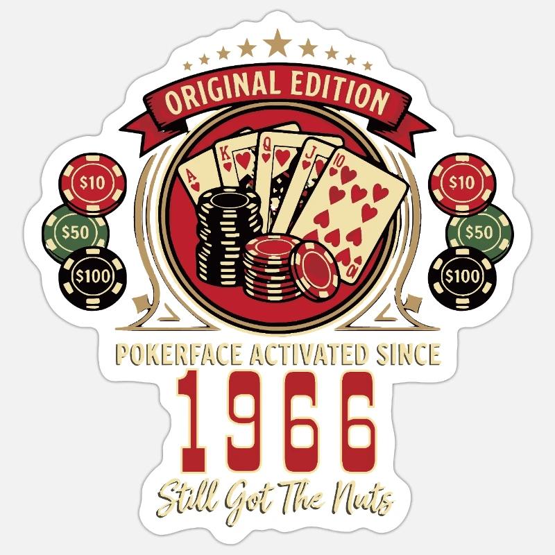 Poker Geburtstag 1966, lustiges Poker Shirt Sticker Größe S (10 x 10 cm)