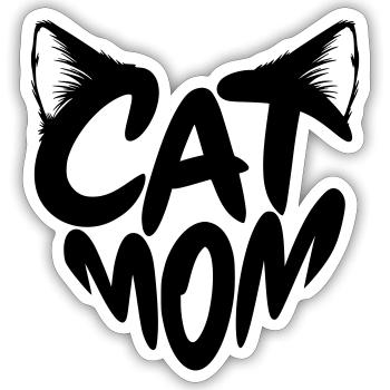 Cat Mom, Katzenmama Herz Typo mit Katzenohren - Sticker Größe S (10 x 10 cm) - Mattweiß - Vorne