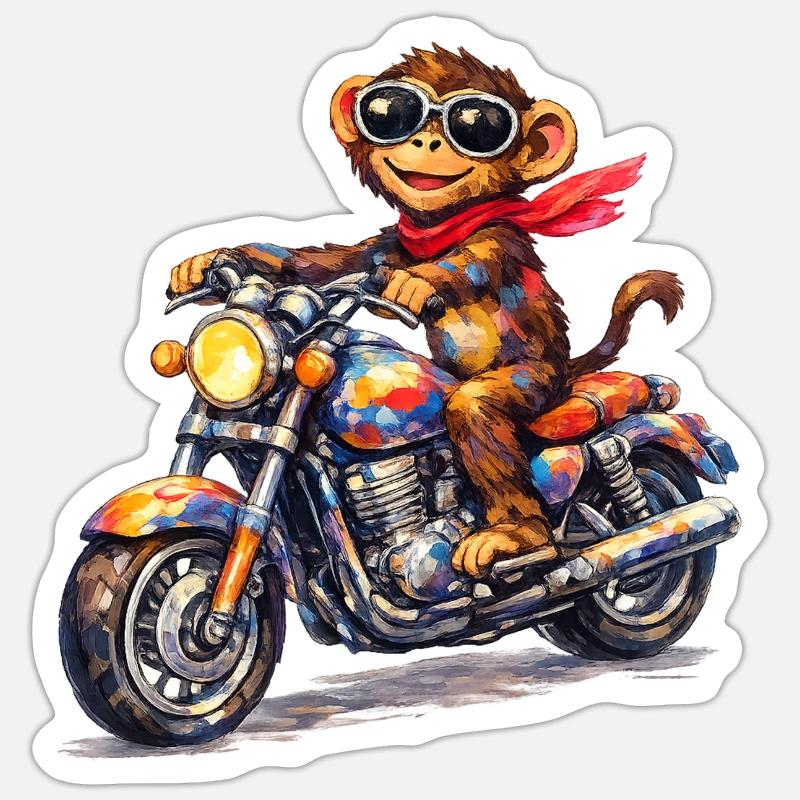 Bunter Affe auf Motorrad Sticker Größe S (10 x 10 cm)