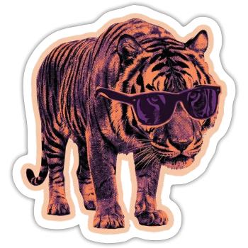 Tiger Sonnenbrille Risographie - Sticker Größe S (10 x 10 cm) - Mattweiß - Vorne