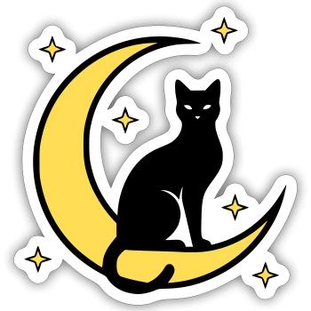 Katze Mond Sterne Hexerei - Sticker Größe S (10 x 10 cm) - Mattweiß - Vorne