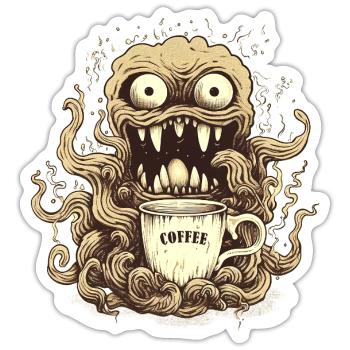 Coffee Monster - Caffeine Zombie - Morning Grouch - Sticker size S (10 x 10 cm) - white matte - Front